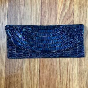 Navy Beaded Clutch